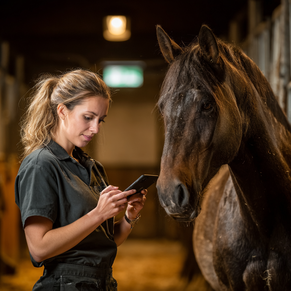 Professional working with horse